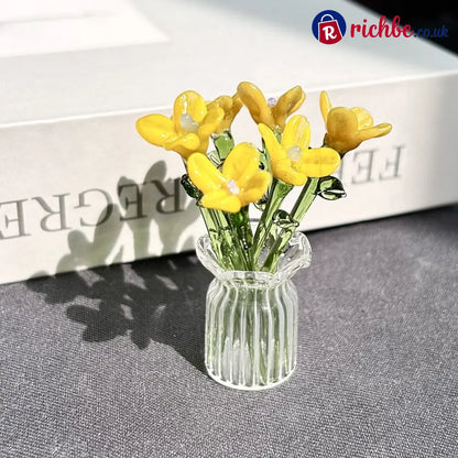 Mini Glass Flower Ornament Crafts Artificial Flower Floral Figurine - Yellow Flower Set (7 Flowers) - Houseware & Kitche