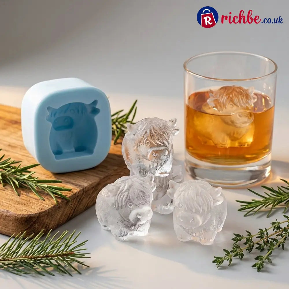 🐮 Mini Highland Cow Ice Cube Mold – Cute 3D Ice for Drinks Parties & Gifts