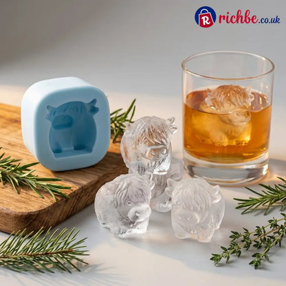 🐮 Mini Highland Cow Ice Cube Mold – Cute 3D Ice for Drinks Parties & Gifts