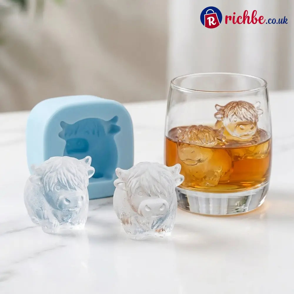 🐮 Mini Highland Cow Ice Cube Mold – Cute 3D Ice for Drinks Parties & Gifts