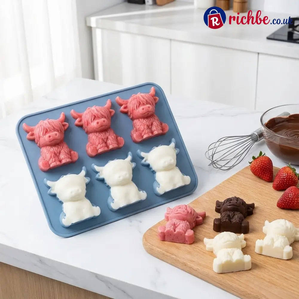 🐮 Mini Highland Cow Ice Cube Mold – Cute 3D Ice for Drinks Parties & Gifts