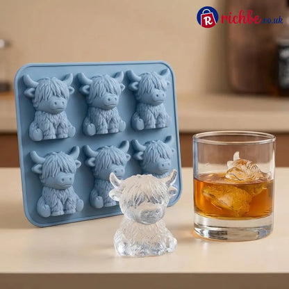 🐮 Mini Highland Cow Ice Cube Mold – Cute 3D Ice for Drinks Parties & Gifts - 6-Cavity (Classic Face)
