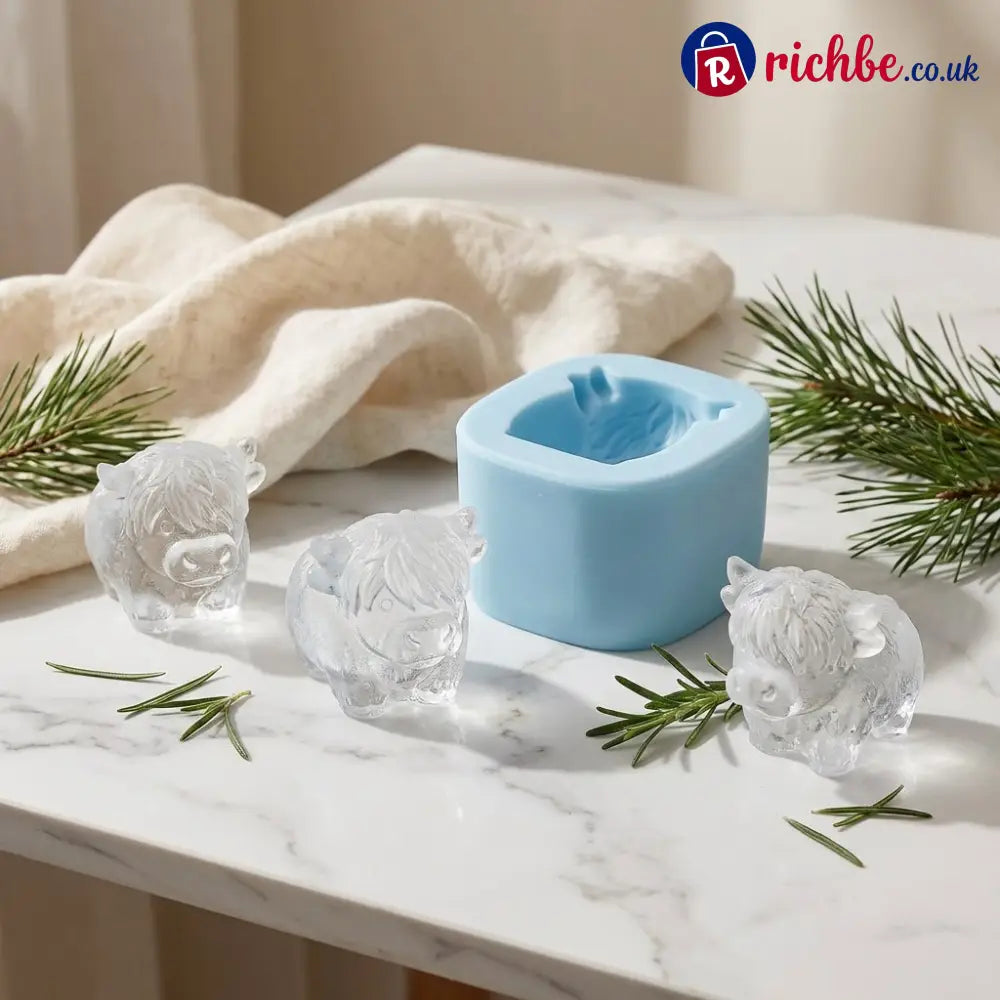 🐮 Mini Highland Cow Ice Cube Mold – Cute 3D Ice for Drinks Parties & Gifts