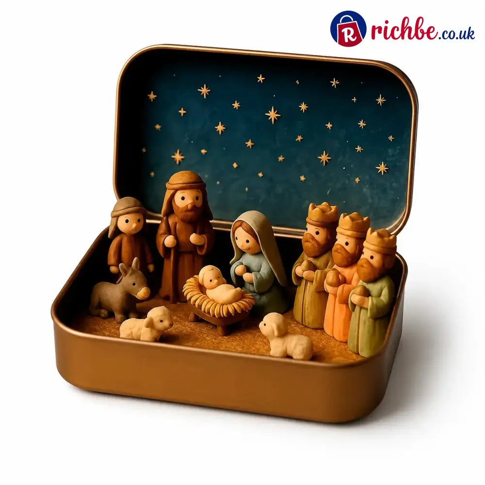 ✝️ Mini Nativity Scene Keepsake Tin, Pocket-Sized Christmas Holy Family Set