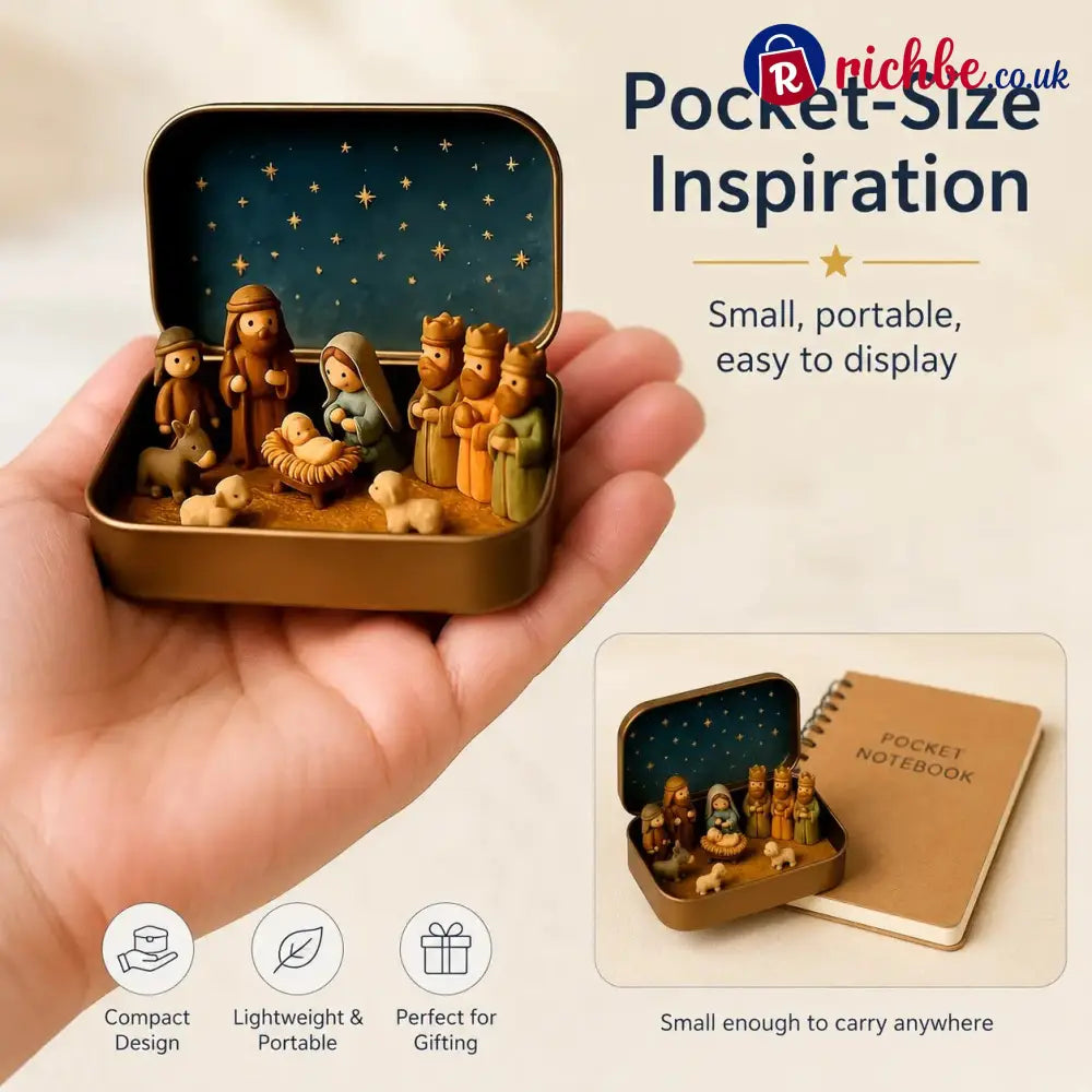 ✝️ Mini Nativity Scene Keepsake Tin, Pocket-Sized Christmas Holy Family Set