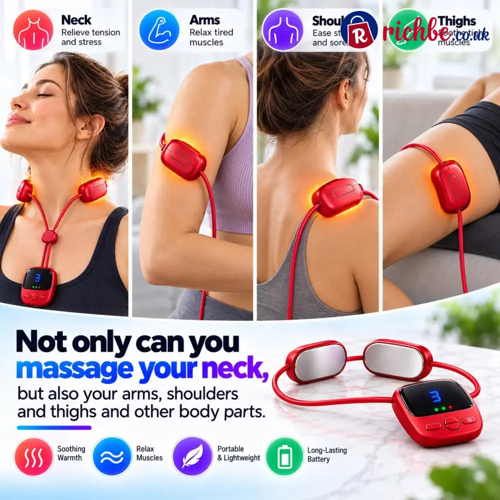 🔥Mini Necklace-Style Neck Massager, 4 Modes 9 Intensity Levels 3 Heat Settings Smart Dual-Pulse Pendant Design💆‍♀️✨