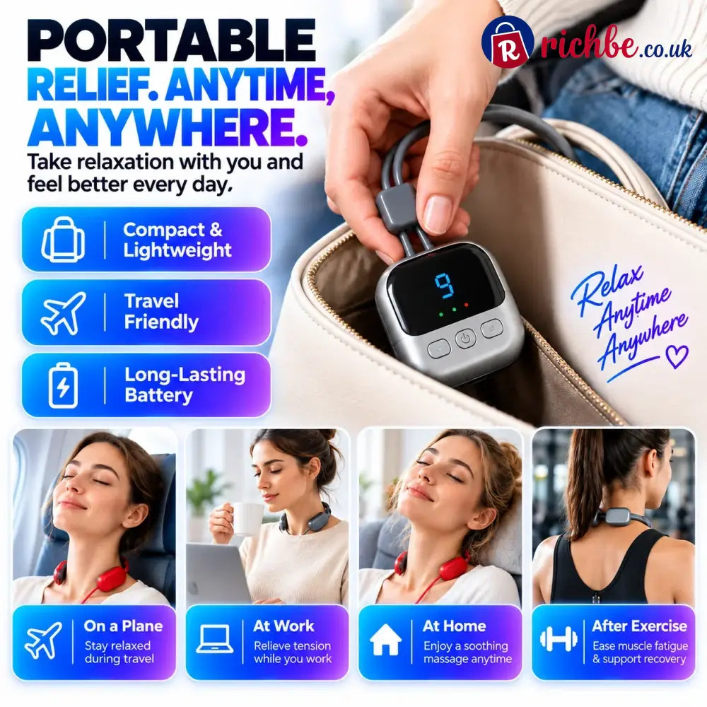 🔥Mini Necklace-Style Neck Massager, 4 Modes 9 Intensity Levels 3 Heat Settings Smart Dual-Pulse Pendant Design💆‍♀️✨