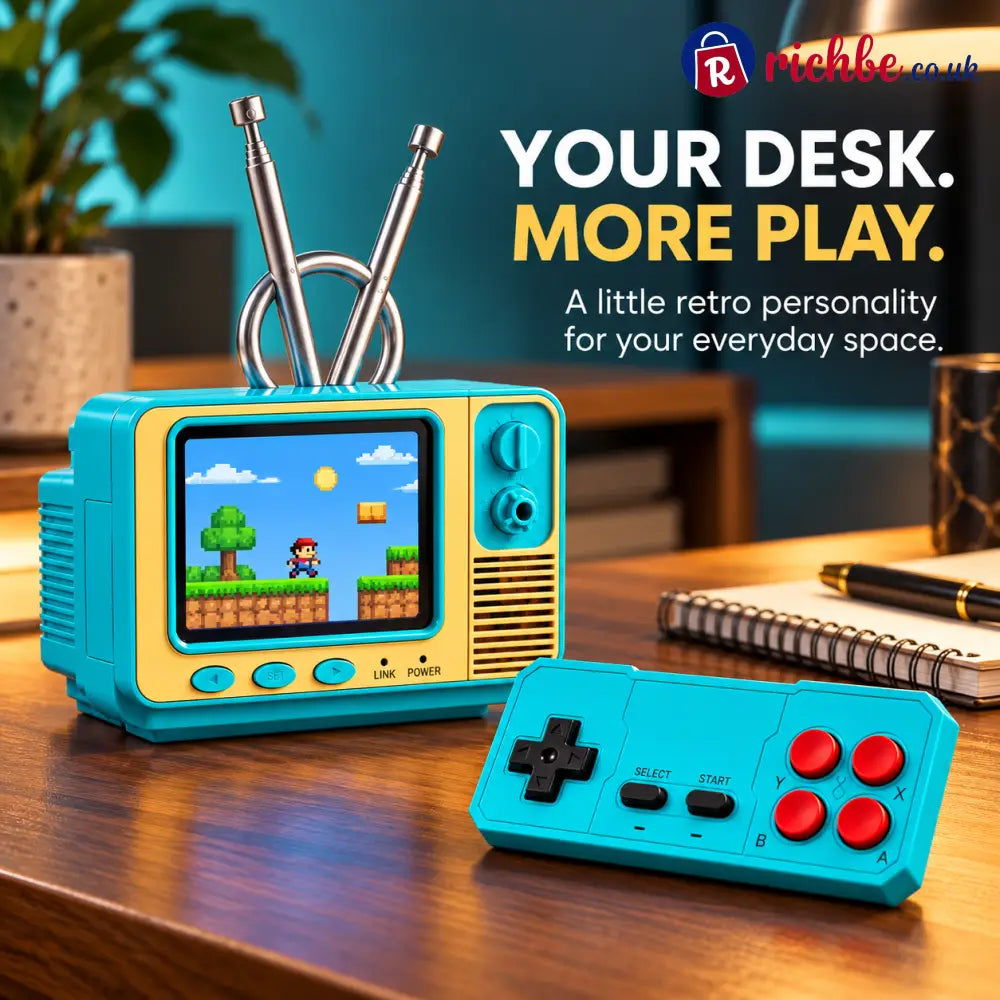 Retro mini TV game console — desk styled image