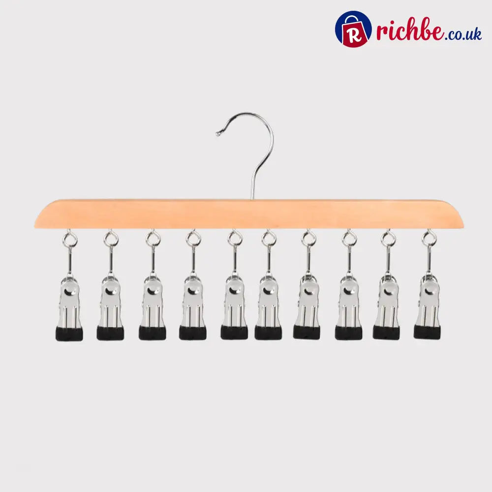 👚 Multi-Clip Wooden Hanger for Closet Organization💕 - Natural Wood / Buy 1 - Houseware & Kitchen
