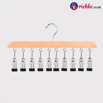 👚 Multi-Clip Wooden Hanger for Closet Organization💕 - Natural Wood / Buy 1 - Houseware & Kitchen