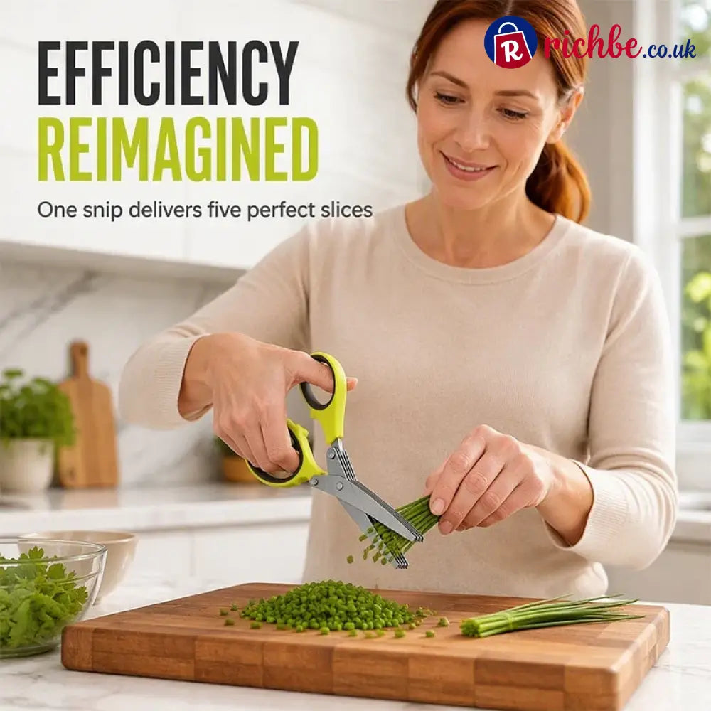 🔥 Multi-Layer Stainless Steel Kitchen Scissors – 5-Blade Herb Cutter with Ergonomic Handle – Ideal for Herbs Scallions