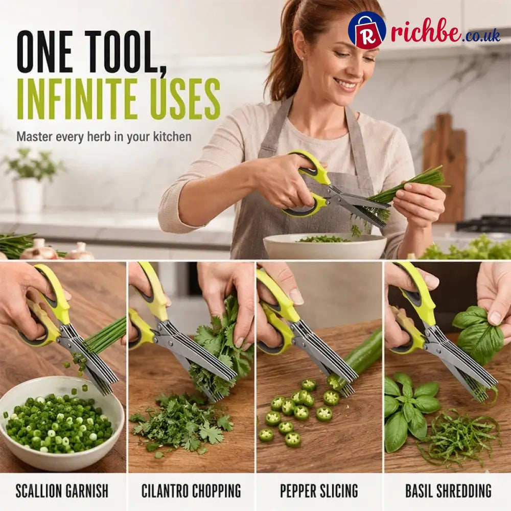🔥 Multi-Layer Stainless Steel Kitchen Scissors – 5-Blade Herb Cutter with Ergonomic Handle – Ideal for Herbs Scallions