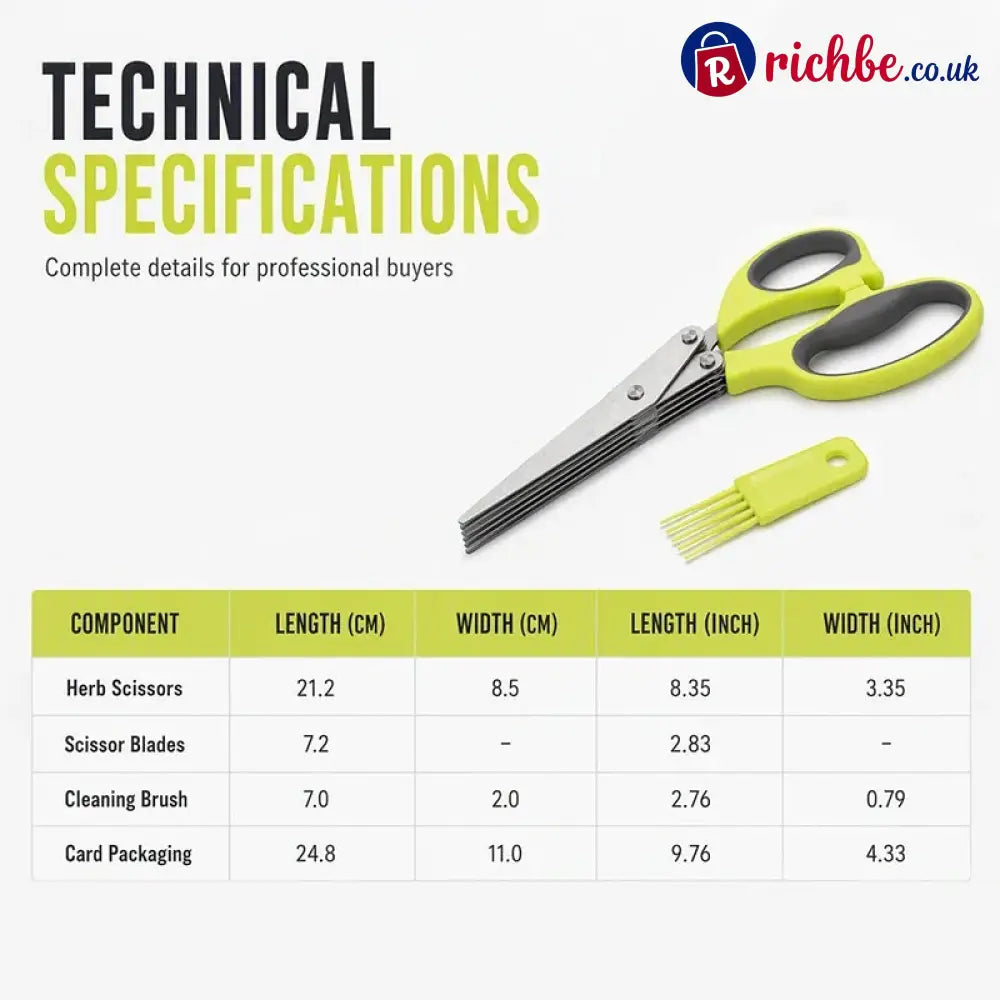 🔥 Multi-Layer Stainless Steel Kitchen Scissors – 5-Blade Herb Cutter with Ergonomic Handle – Ideal for Herbs Scallions