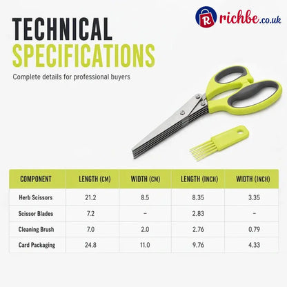🔥 Multi-Layer Stainless Steel Kitchen Scissors – 5-Blade Herb Cutter with Ergonomic Handle – Ideal for Herbs Scallions