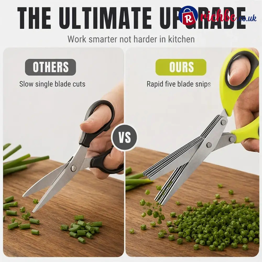 🔥 Multi-Layer Stainless Steel Kitchen Scissors – 5-Blade Herb Cutter with Ergonomic Handle – Ideal for Herbs Scallions