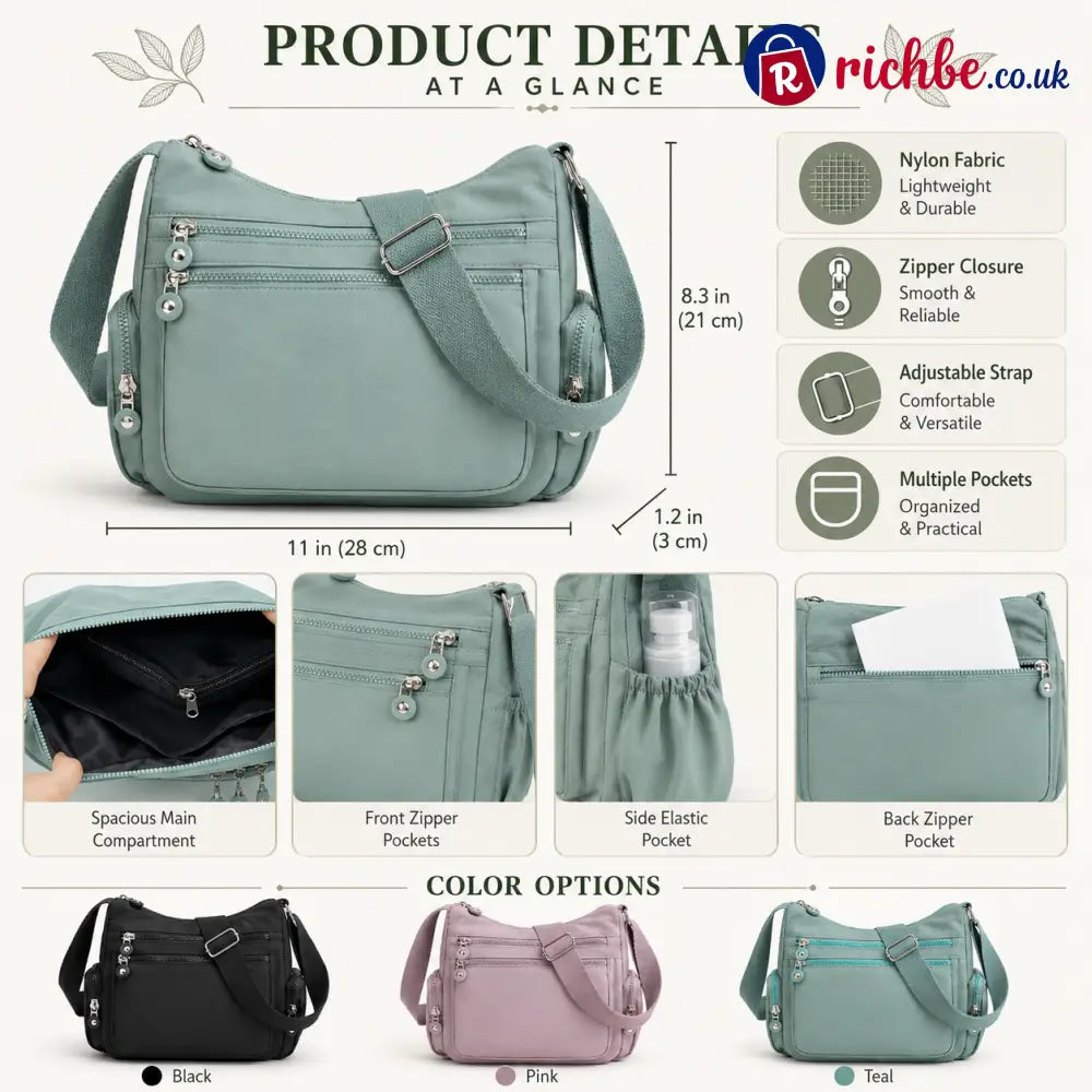 🎒 Multi-Pocket Campus Nylon Crossbody Bag