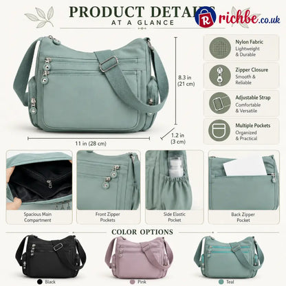🎒 Multi-Pocket Campus Nylon Crossbody Bag