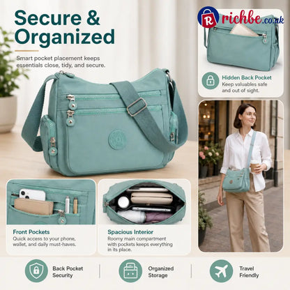 🎒 Multi-Pocket Campus Nylon Crossbody Bag