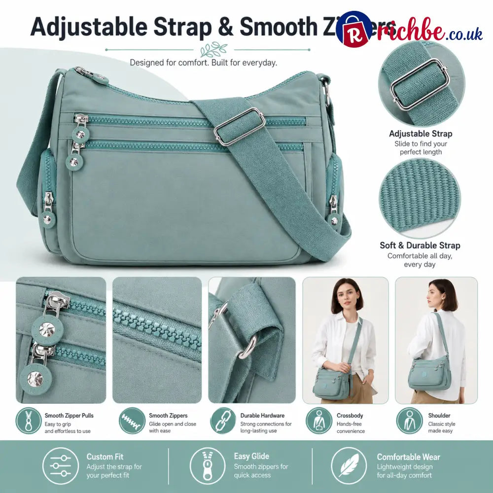 🎒 Multi-Pocket Campus Nylon Crossbody Bag