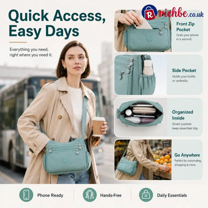 🎒 Multi-Pocket Campus Nylon Crossbody Bag