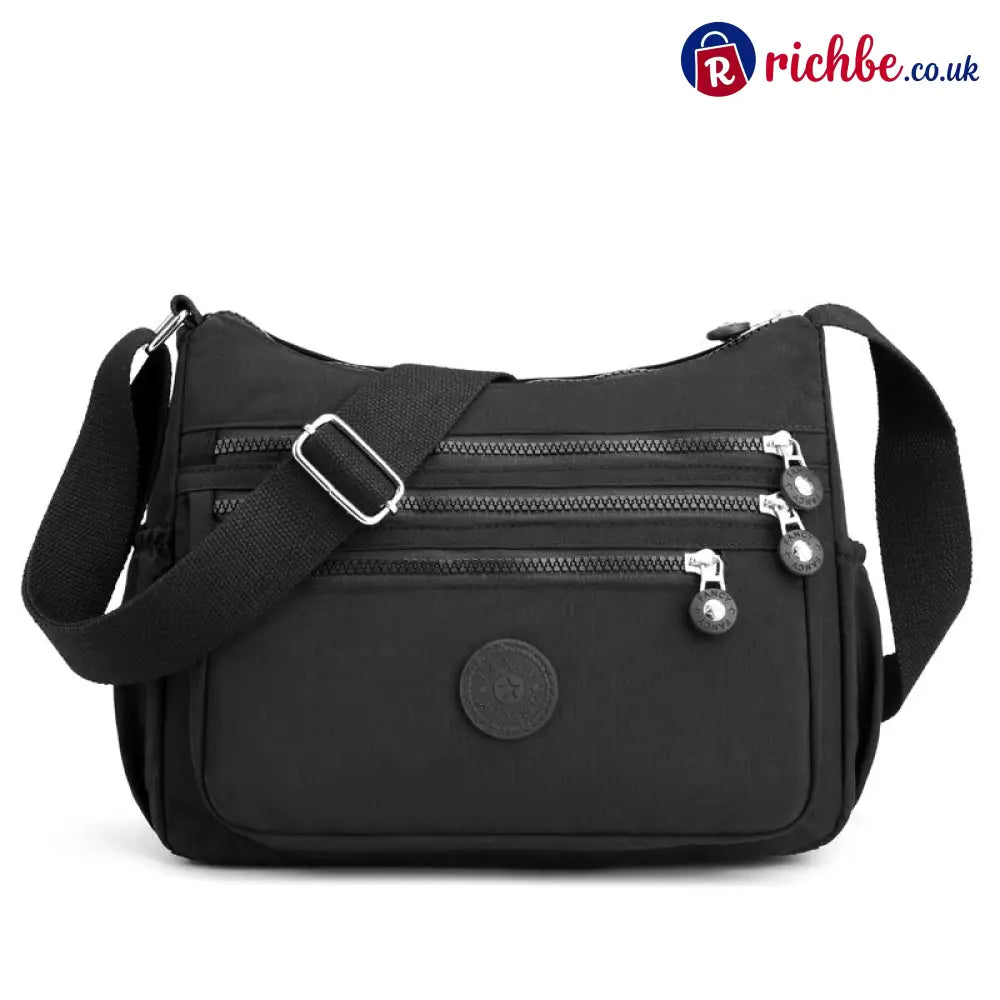 🎒 Multi-Pocket Campus Nylon Crossbody Bag - Classic Black
