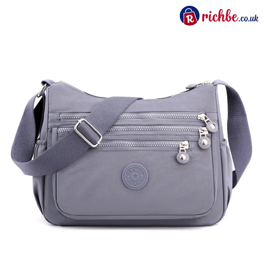 🎒 Multi-Pocket Campus Nylon Crossbody Bag - Smoke Grey