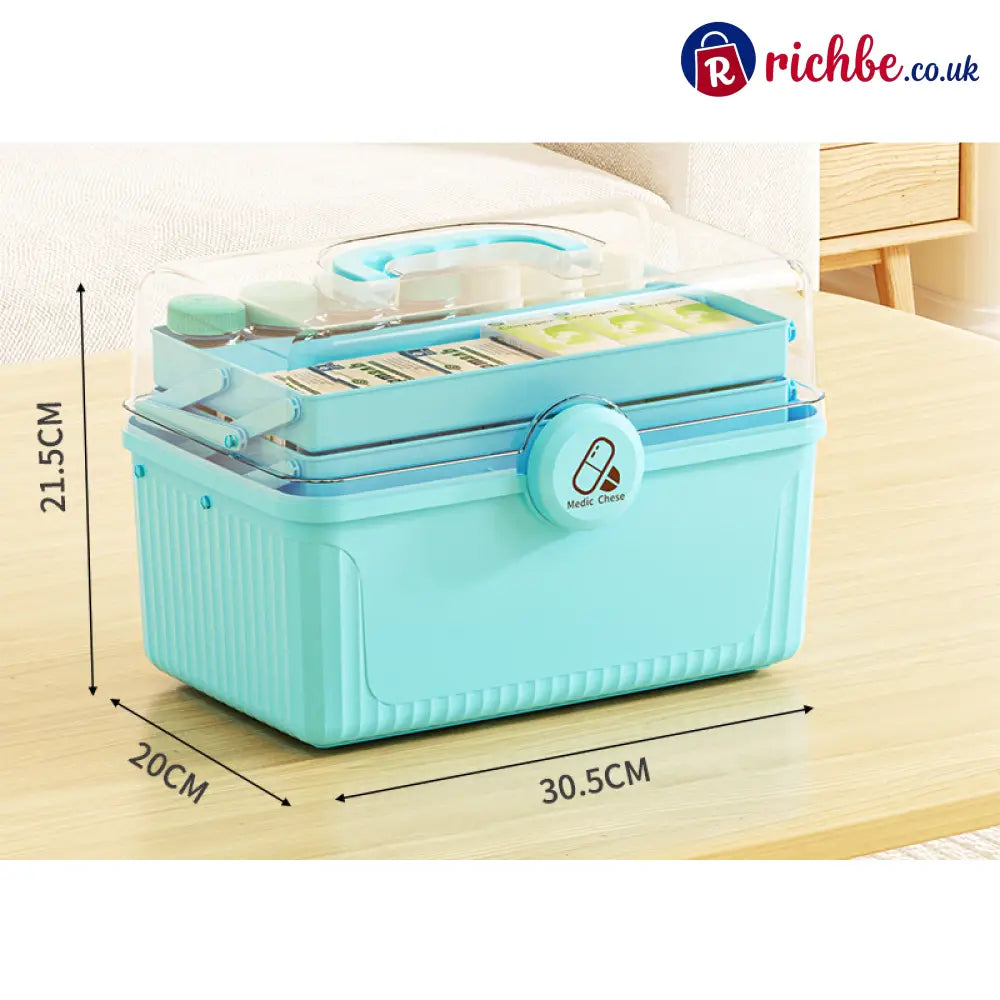 Multi-Tier First Aid Kit Organizer with Clear Lid - Blue-Large - Houseware & Kitchen