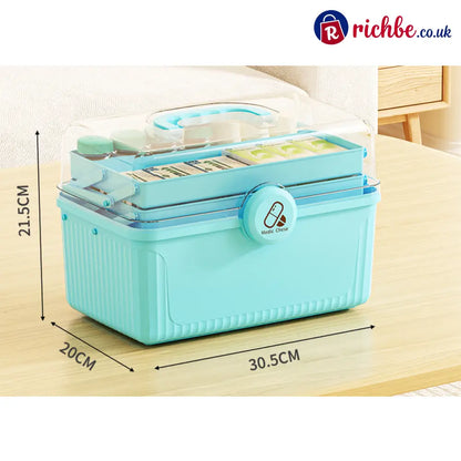 Multi-Tier First Aid Kit Organizer with Clear Lid - Blue-Large - Houseware & Kitchen