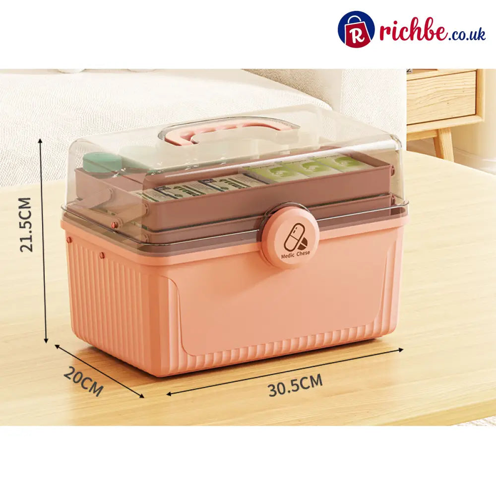 Multi-Tier First Aid Kit Organizer with Clear Lid - Pink-Medium - Houseware & Kitchen