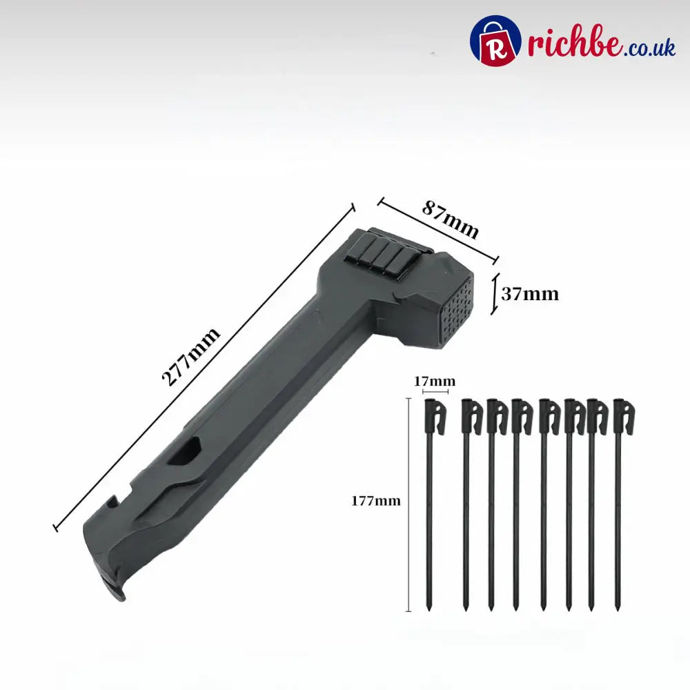 🔨🏕️Multifunctional Camping Hammer & Tent Stake Puller✨ - Black / 8 Pcs × Ground Pegs