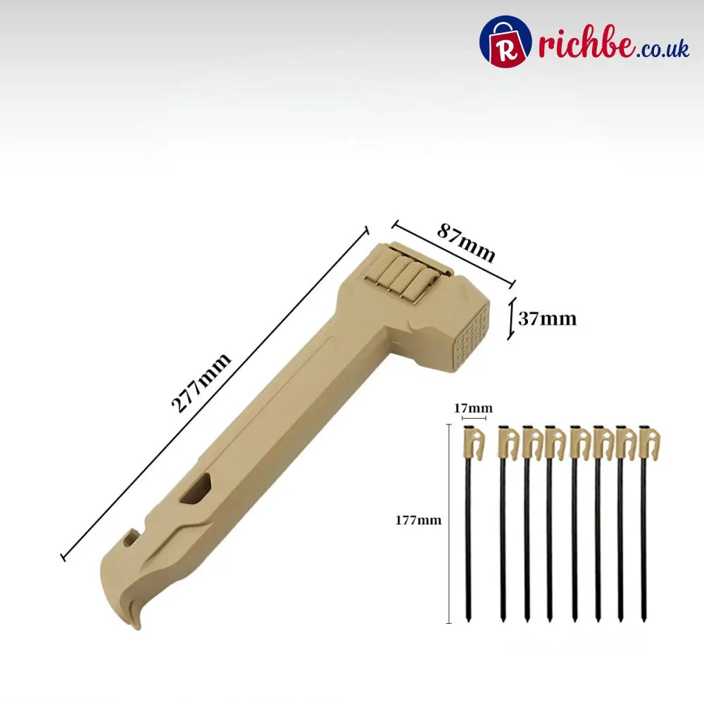 🔨🏕️Multifunctional Camping Hammer & Tent Stake Puller✨ - Khaki / 8 Pcs × Ground Pegs