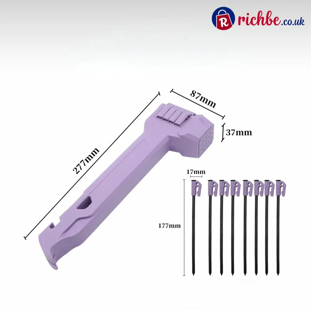 🔨🏕️Multifunctional Camping Hammer & Tent Stake Puller✨ - Purple / 8 Pcs × Ground Pegs