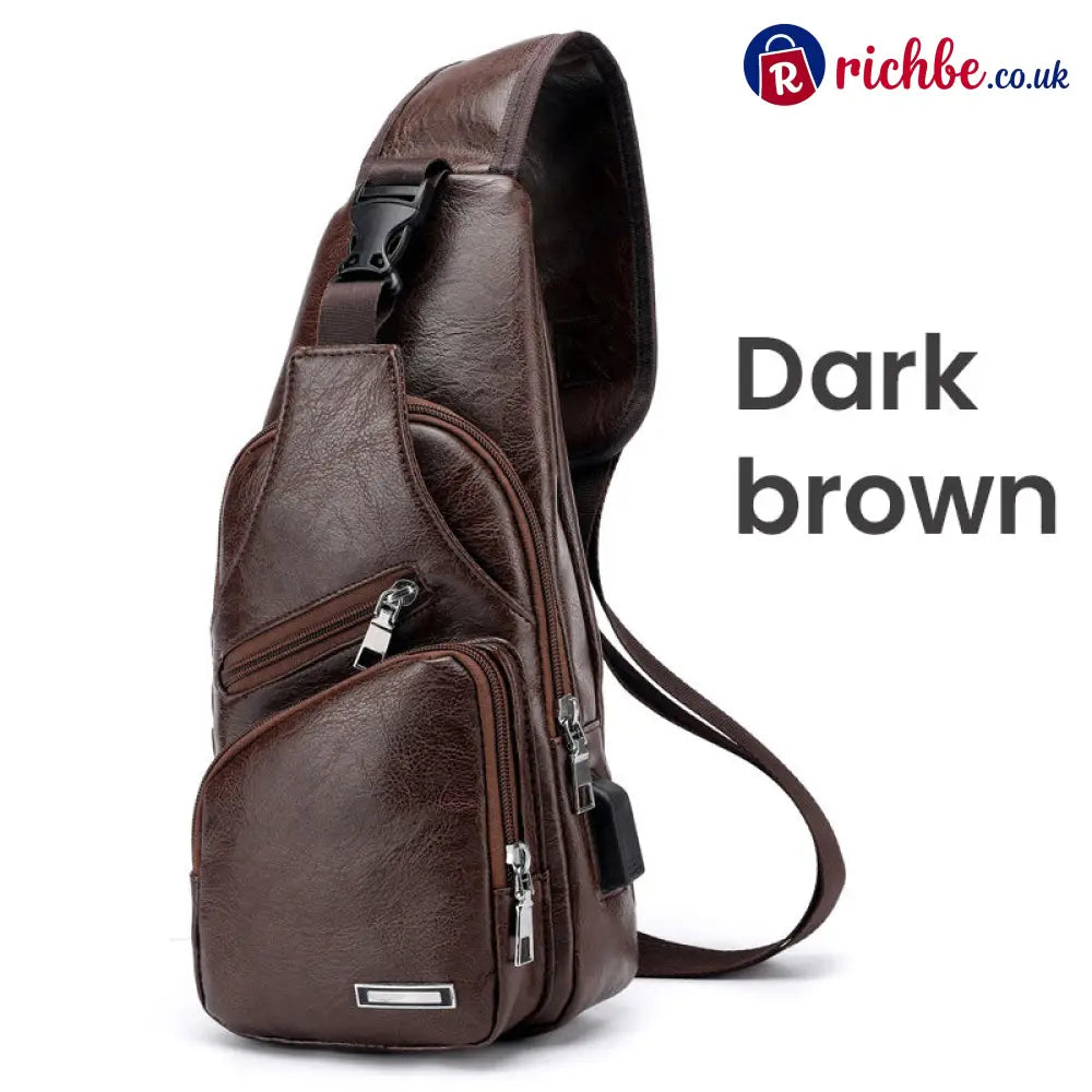 Multifunctional High Quality Leather Chest Bag 💼 - Dark Brown - Clothing & Accessories