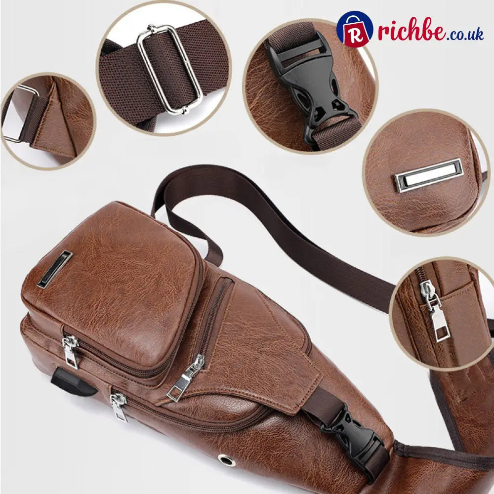 Multifunctional High Quality Leather Chest Bag 💼 - Light Brown & Dark Brown & Black - Clothing & Accessories