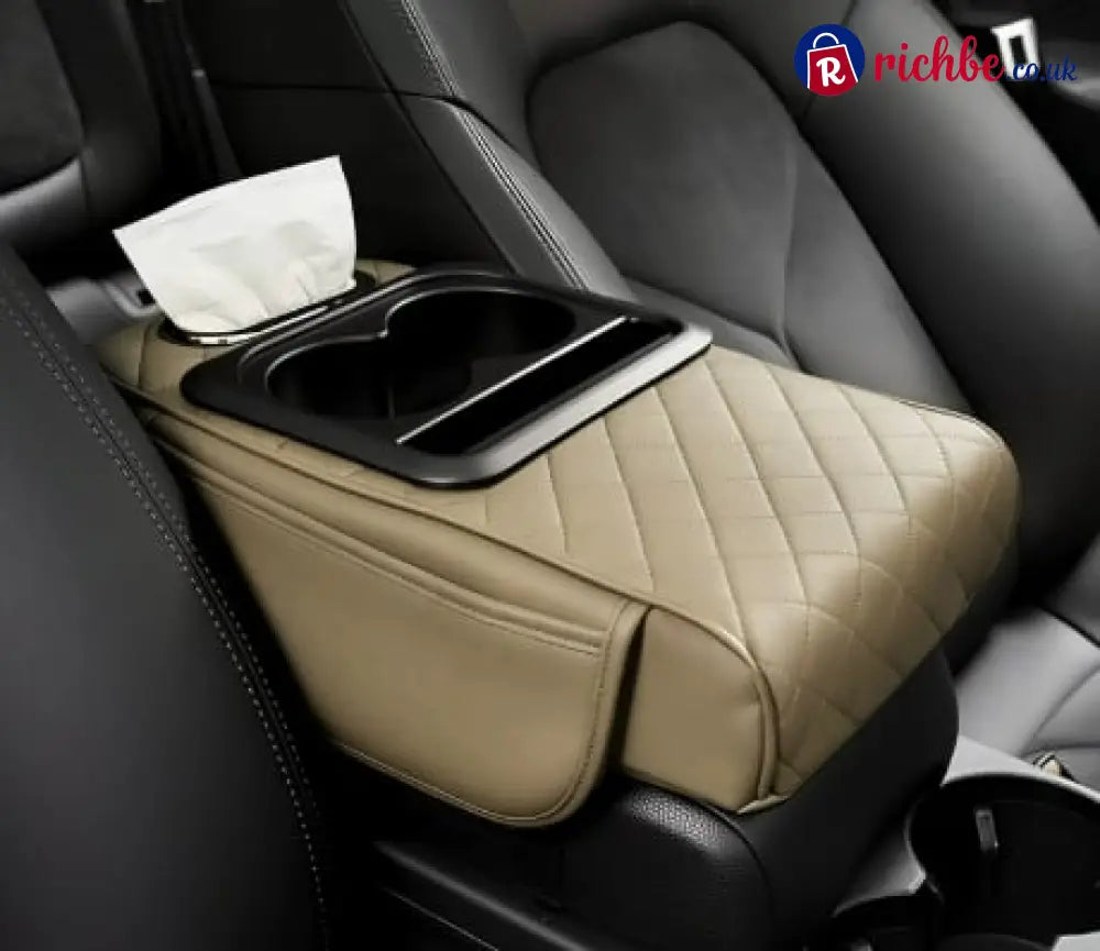 🔥Multifunctional PU Leather Car Armrest Box Mat 😍 - Beige 🌸