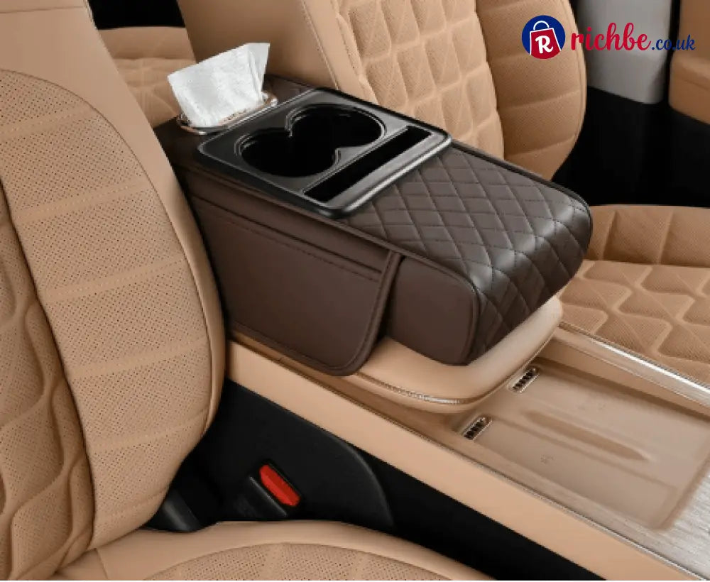 🔥Multifunctional PU Leather Car Armrest Box Mat 😍 - Brown 🤩