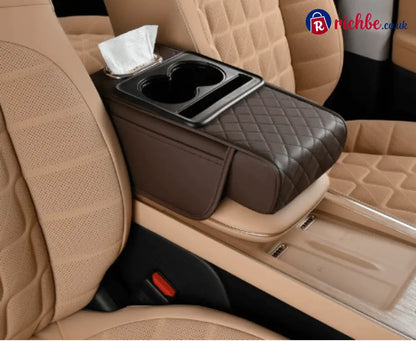 🔥Multifunctional PU Leather Car Armrest Box Mat 😍 - Brown 🤩