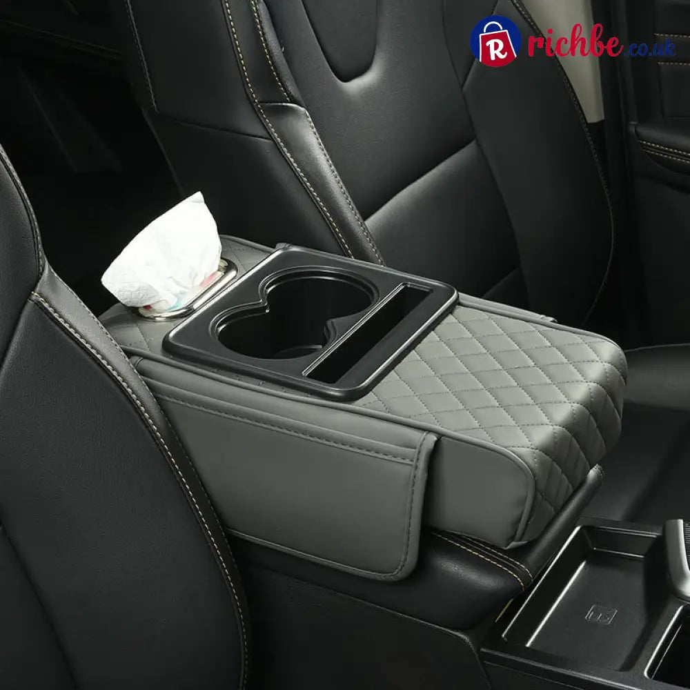 🔥Multifunctional PU Leather Car Armrest Box Mat 😍 - Gray 💖