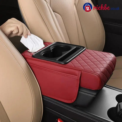🔥Multifunctional PU Leather Car Armrest Box Mat 😍 - Red 😍