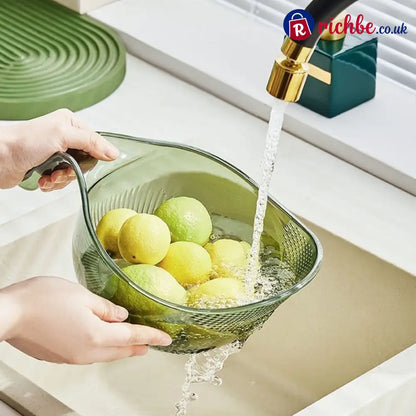 🍚 Multipurpose Rice Washing Bowl Strainer with Handle - 293*198*130mm / Transparent*1 & Green*1 - Houseware & Kitchen