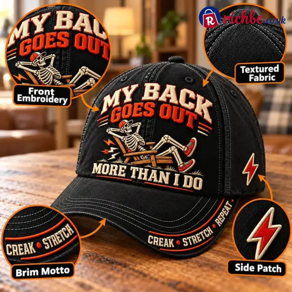 😂 My Back Goes Out More Than I Do Funny Aging Baseball Cap