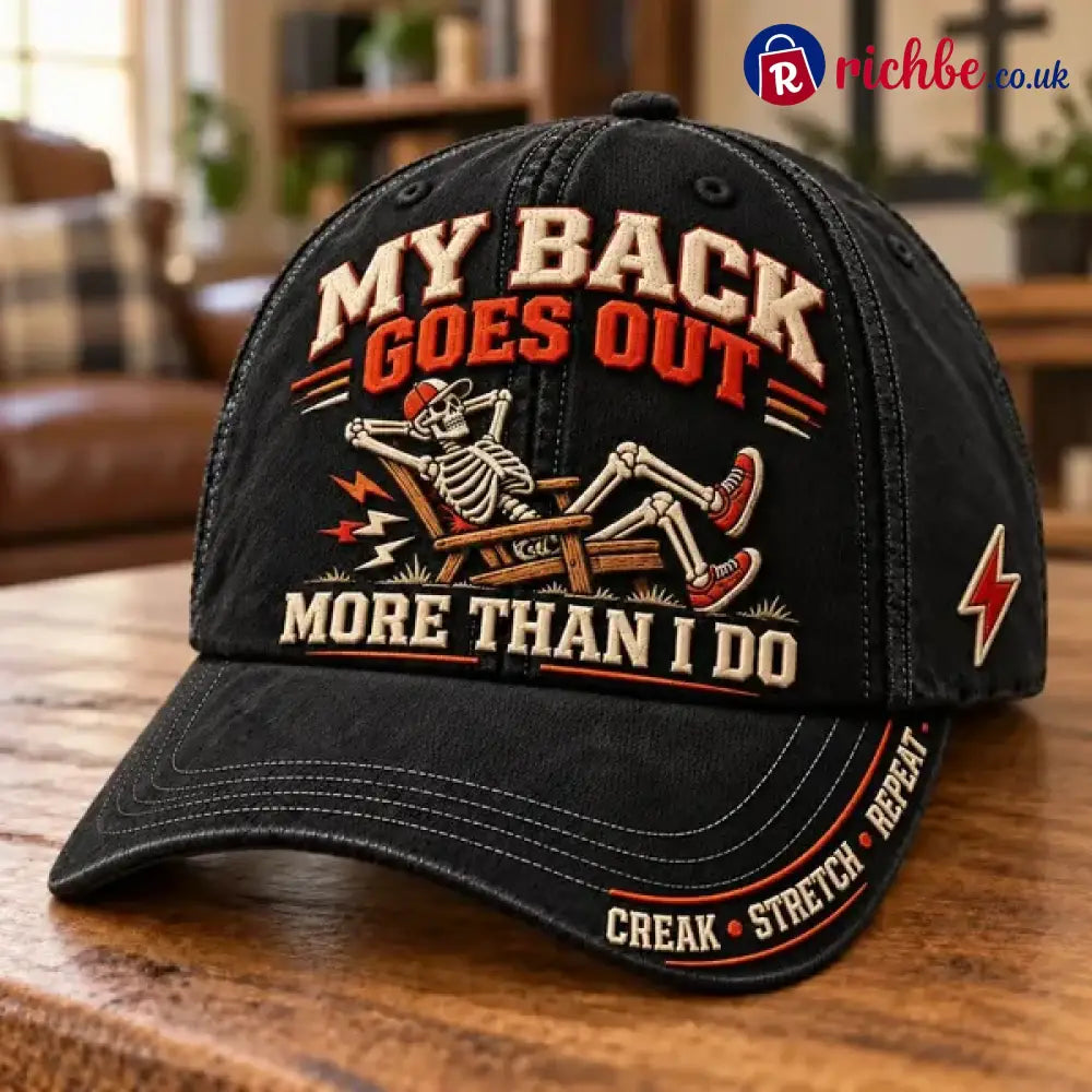 😂 My Back Goes Out More Than I Do Funny Aging Baseball Cap - Black