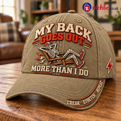 😂 My Back Goes Out More Than I Do Funny Aging Baseball Cap - Khaki