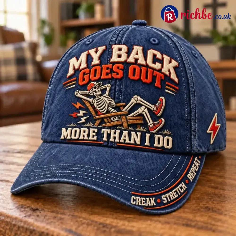 😂 My Back Goes Out More Than I Do Funny Aging Baseball Cap - Navy Blue