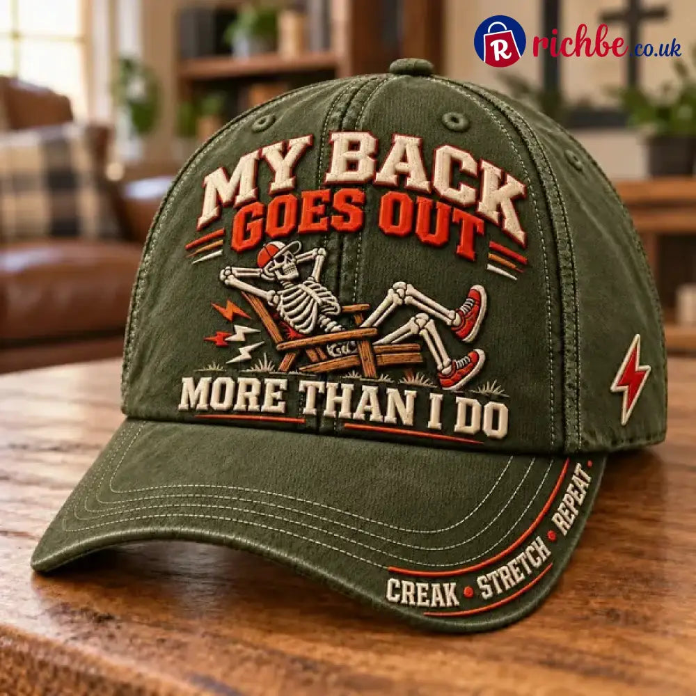 😂 My Back Goes Out More Than I Do Funny Aging Baseball Cap - Olive Green