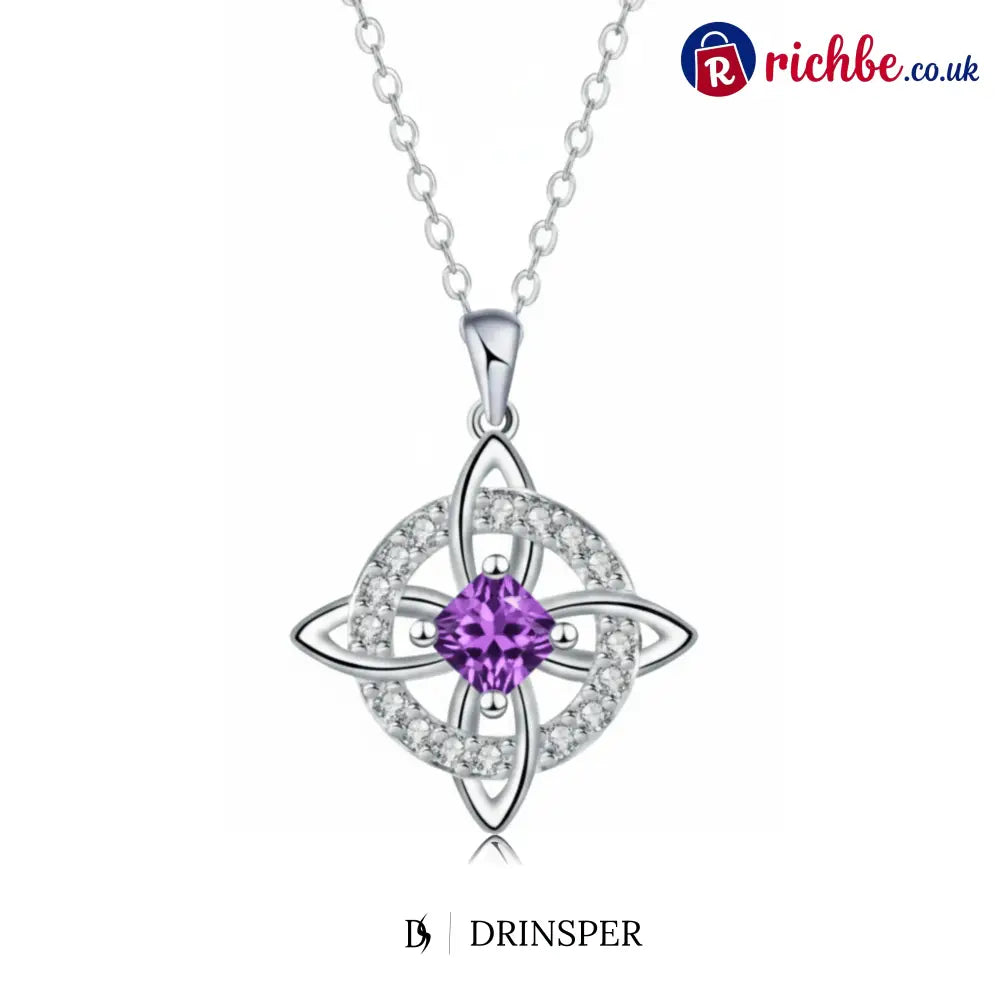 Mystical Birthstone Witches Knot Necklace – Natural Crystal🔮💞Protect Your Loved Ones - February / Amethyst Crystal