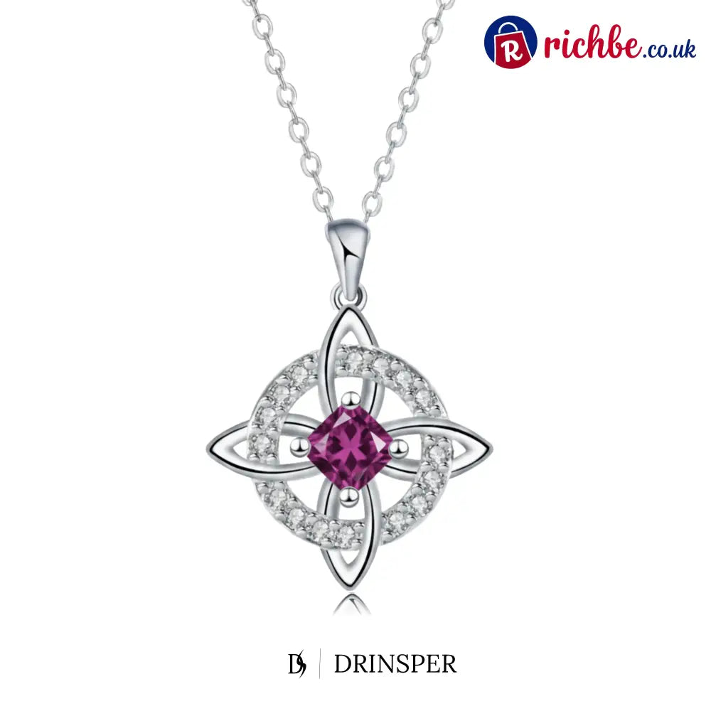 Mystical Birthstone Witches Knot Necklace – Natural Crystal🔮💞Protect Your Loved Ones - July / Ruby Crystal / Unboxed