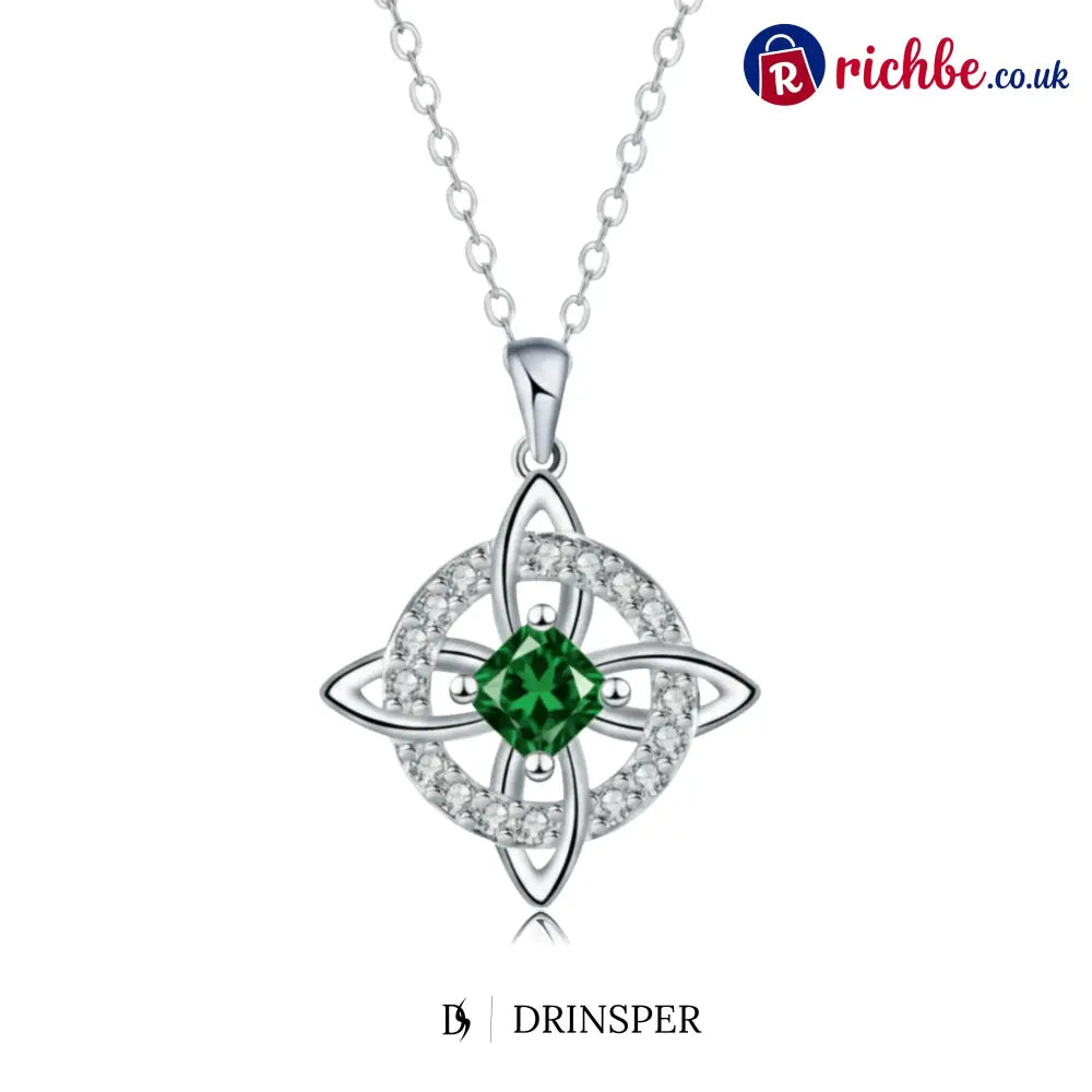 Mystical Birthstone Witches Knot Necklace – Natural Crystal🔮💞Protect Your Loved Ones - May / Emerald Crystal / Unboxed