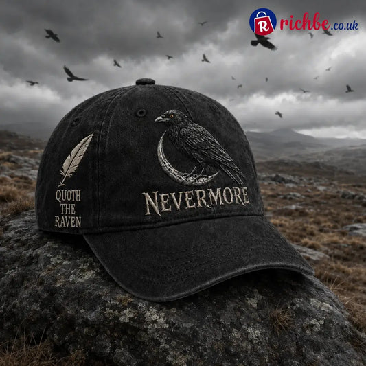 ⬛🐦Nevermore Embroidered Raven Vintage Cap | Gothic Bird Lover Hat - Black