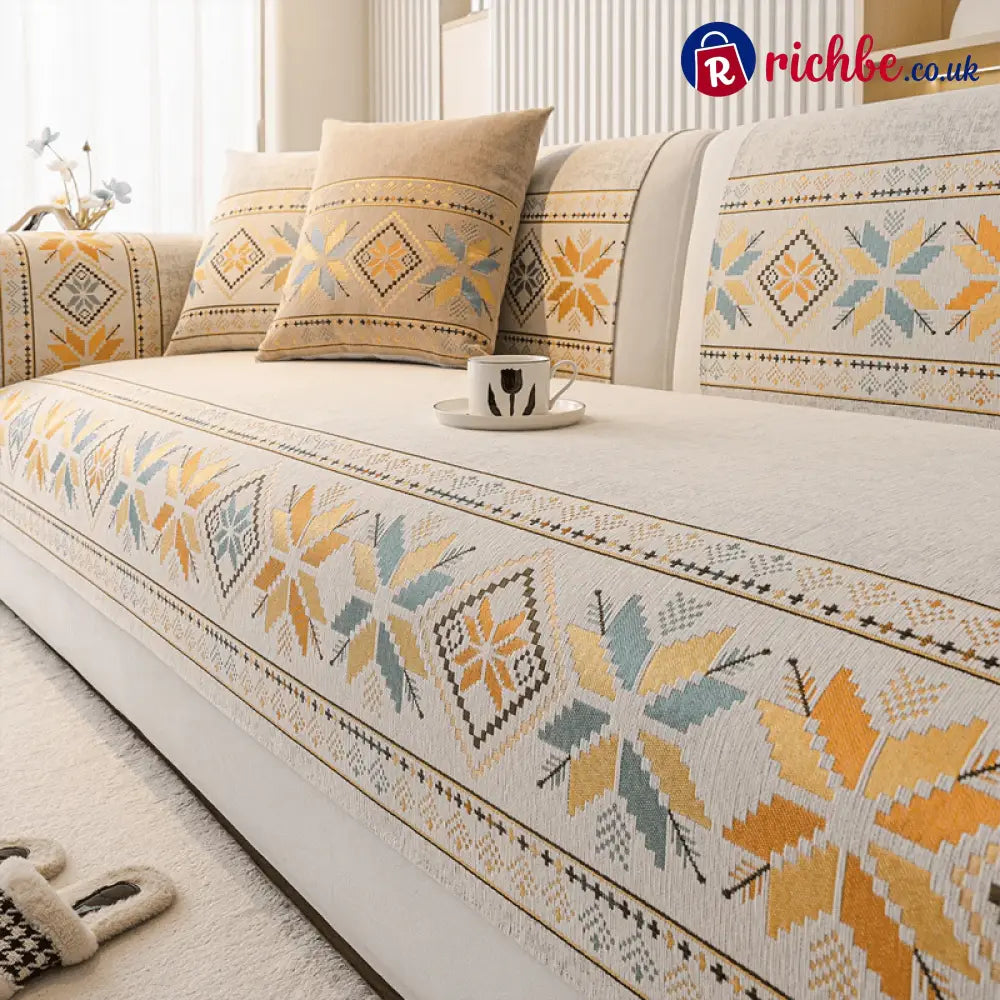 🌸 Non-Slip Bohemian Chenille Sofa Cushion Cover – Soft boho pattern & machine washable – Non-slip backing fits most